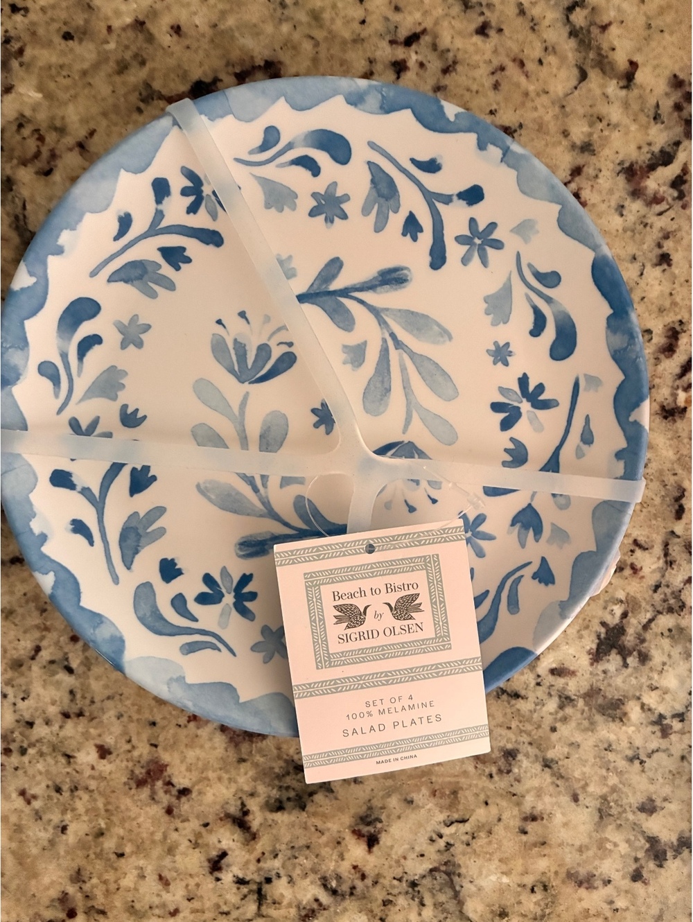 Sigrid Olsen Beach to Bistro Set of 4 Blue Floral Melamine Salad Plates